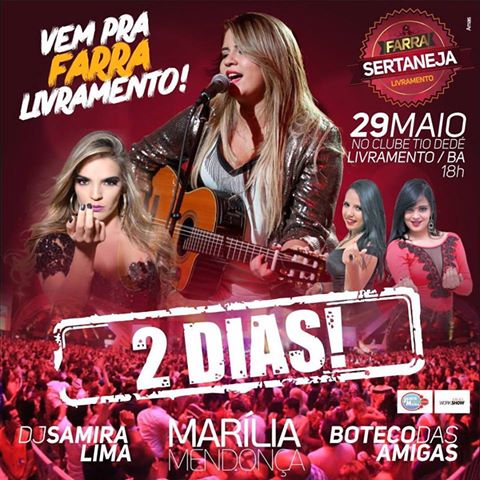 FALTAM 2 DIAS PARA VOCÊ CURTIR FARRA SERTANEJA COM MARÍLIA MENDONÇA. ADQUIRA LOGO O SEU INGRESSO!