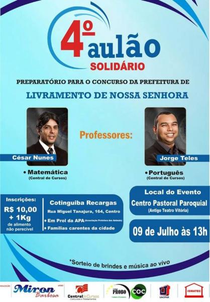 LIVRAMENTO: PARTICIPE DO 4º AULÃO SOLIDÁRIO