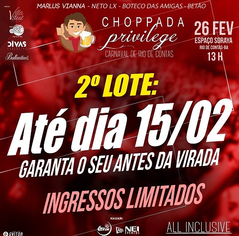 CHOPPADA PRIVILEGE: 2º LOTE ESTÁ SE ESGOTANDO; ADQUIRA LOGO O SEU ANTES DA VIRADA DE PREÇO