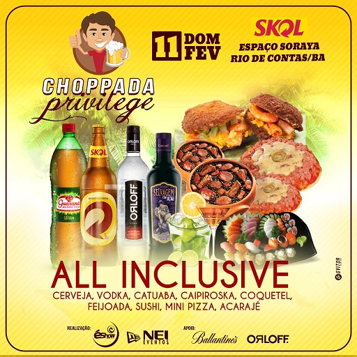  É NESTE DOMINGO: CHOPPADA PRIVILEGE ALL INCLUSIVE EM RIO DE CONTAS