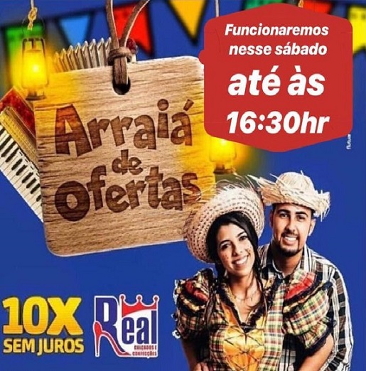 REAL CALÇADOS FUNCIONARÁ NESTE SÁBADO, DIA 08/06, DAS 7:30 ÀS 16:30 HORAS