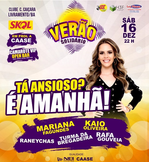 VERÃO SOLIDÁRIO: É AMANHA, ADQUIRA LOGO O SEU INGRESSO!