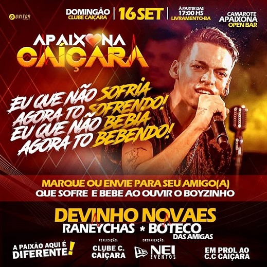 APAIXONA CAIÇARA ACONTECE DIA 16 DE SETEMBRO