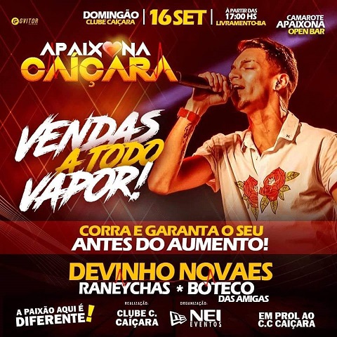 APAIXONA CAIÇARA: ADQUIRA LOGO O SEU INGRESSO ANTES DA VIRADA DE PREÇO