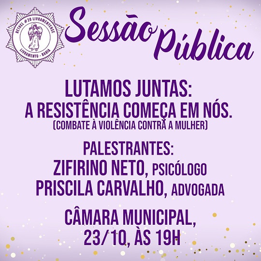 Bethel #20 Livramentense realiza nesta quarta-feira (23) Sessão Pública de combate à violência contra a mulher