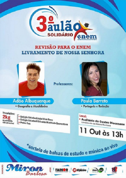 LIVRAMENTO: 3º AULÃO SOLIDÁRIO ACONTECE NO CENTRO DIOCESANO NO PRÓXIMO DOMINGO DIA 11/10/2015.
