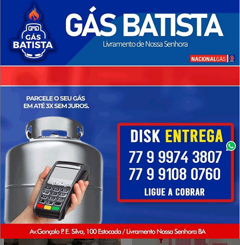 LIVRAMENTO: GÁS BATISTA, REVENDEDOR AUTORIZADO NACIONAL GÁS!