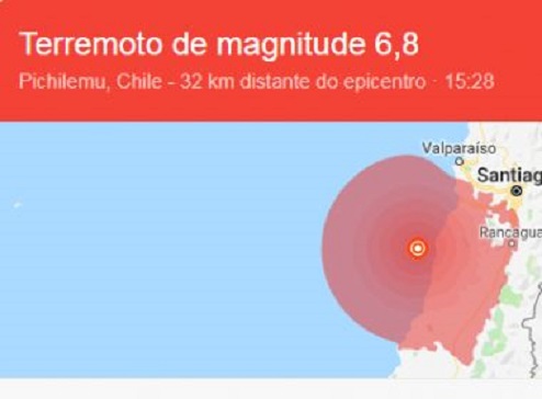 Terremoto de magnitude 6,8 atinge o Chile