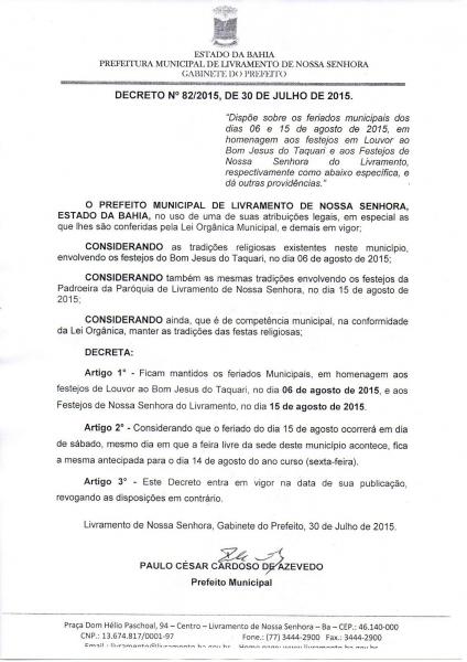 LIVRAMENTO: FEIRA LIVRE FOI ANTECIPADA PARA AMANHÃ, DIA 14/08/2015