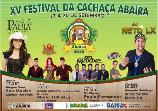 ABAÍRA: ACONTECE ESTA SEMANA O XV FESTIVAL DA CACHAÇA 