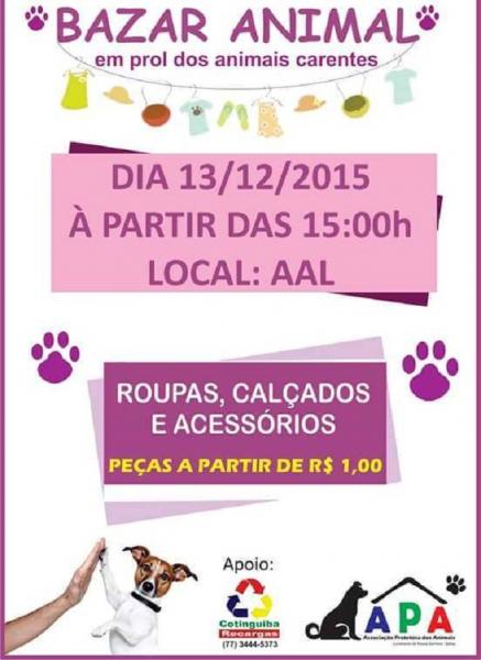 LIVRAMENTO: APA REALIZA BAZAR EM PROL DOS ANIMAIS CARENTES