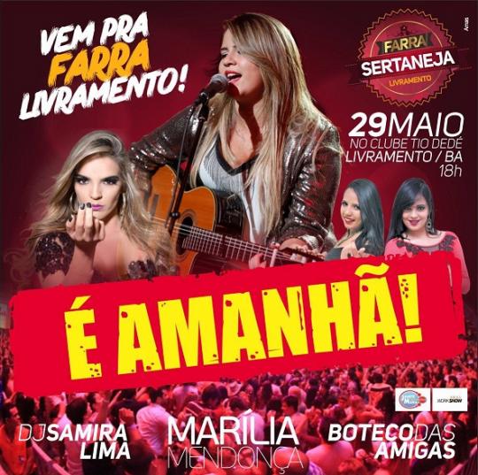 FESTANEJA: É AMANHÃ O GRANDE SHOW DA CANTORA MARÍLIA MENDONÇA; VOCÊ NÃO PODE PERDER!