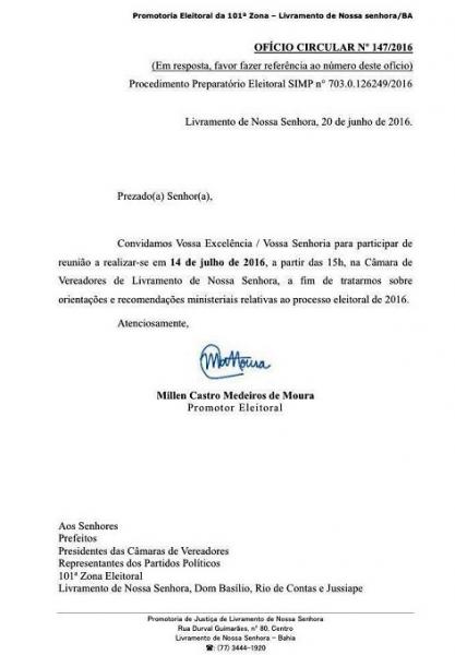 LIVRAMENTO: PROMOTOR REALIZA REUNIÃO NA CÂMARA MUNICIPAL DIA 14/07 PARA TRATAR DO PROCESSO ELEITORAL 2016