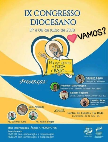 LIVRAMENTO: IX CONGRESSO DIOCESANO ACONTECE NESTE FINAL DE SEMANA