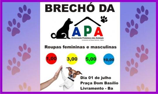 A ASSOCIAÇÃO PROTETORA DOS ANIMAIS (APA) REALIZA BRECHÓ NESTA SEXTA-FEIRA 1º DE JULHO